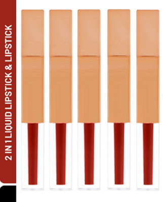 Luipui 2 IN 1 LIPSTICK, FULL COVERAGE, SMOOTH MATTE FINISH FOR BOLD LOOK PACK OF 5(MATTE RED, 35 ml)