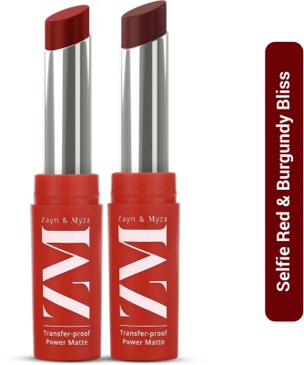 ZM Zayn & Myza Transfer-Proof Power Matte Lipstick(Selfie Red & Burgundy Bliss, 3.3 g)