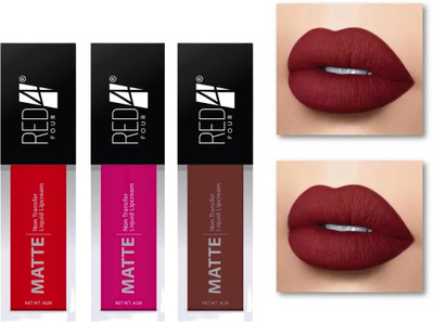 RED4 N.T. red maroon and pink color waterproof lipstick pack of 3(multicolor, 5 ml)