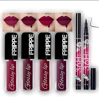 FRIPPE 4 in 1 Matte Liquid Lipstick | Waterproof and Smudge proof(Red, Mharoon, Pink, Brown, 16 ml)