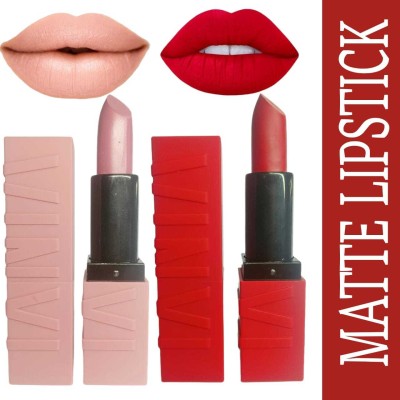 Facejewel Matte Lipstick Waterproof and Smooth Texture lipstick(Skin,Red Pack Of 2, 8 g)