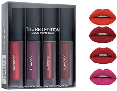 zukrave Non Transfer Waterproof Longlast SensationaL Liquid Matte Mini Lipstick Combo(Pack Of 4 Red ,Purple Maroon and Magenta Colour Shade, 16 ml)