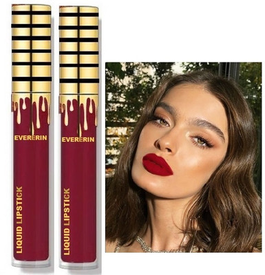 EVERERIN Waterproof & Smudge-Proof Matte Liquid Lipstick Combo(Saffron Red, 12 ml)