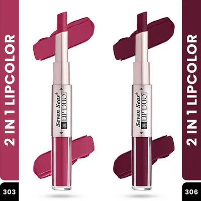 Seven Seas 2 in 1 Lipstick Full Coverage Comfortable 2 in 1 Lipstick + Liquid set 2(Pink Maroon, 6 ml)