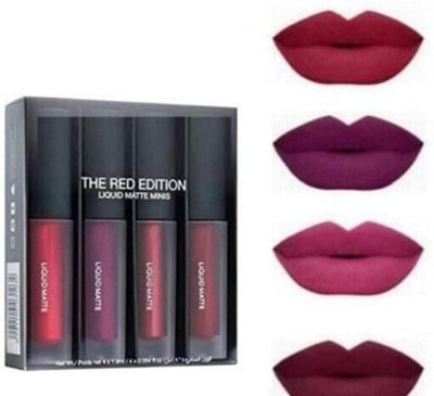 flamgam The Matte Mini Lip Stick 4 IN 1 Pack Red Edition, 6ML Each(Red, 24 ml)