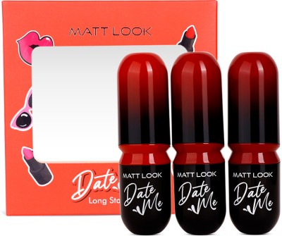 MATTLOOK Date Me Long Stay Set of 3 Lipstick with Shea butter Long Lasting Waterproof(Real Red, 11.4 g)