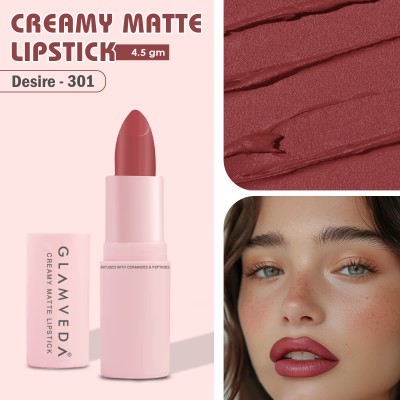 GLAMVEDA Ultra Pigmented Creamy Matte Lipstick with Ceramides, Waterproof - Desire 301(Pink, 4.5 g)