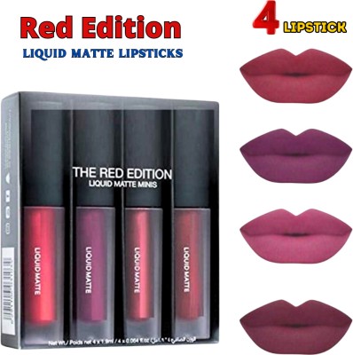 Growkesh Waterproof & Matte Liquid Lipstick Set of 4 Red Edition(Red, 64 ml)