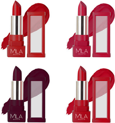 mila beaute Matte Lipstick Combo Set | Highly Pigmented & Lightweight Formula | Matte Finish(Cloud 9, Live It Up, Glamorous, Demon Daze, 16.8 g)