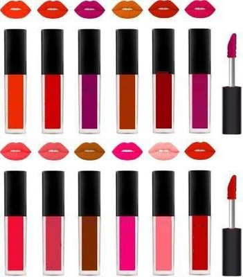 Yelfo Waterproof Longlasting Matte finish Liquid Lipstick Combo Pack Of 12 pc(multicolour, 20 ml)