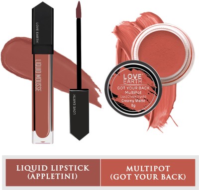 LOVE EARTH Lip And Cheek Tint Got Your Back & Liquid Lipstick Apple Tini(Appletini/Coral, 14 g)