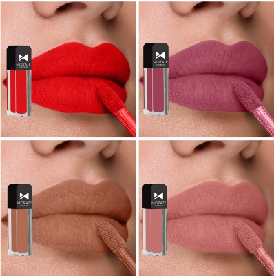 MORAZE Super Stay Matte Finish Waterproof Sensational Liquid Lipstick Combo Pack of 4(Multicolor, 4.8 ml)