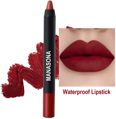manasona Smudge Non Transfer Lip Crayon With Sharpner Lipstick(Deep Red, 3.5 g)
