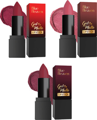 BLUE HEAVEN Getmattelipstick 4g 107R Ecom +201M Ecom + 403Pm (Set of 3)(Multicolour, 12 g)