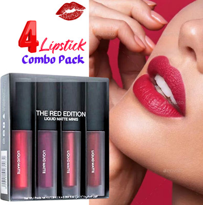 Growkesh Mini Liquid matte lipstick - Red edition Pack of 4(Red, 64 ml)