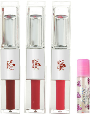 Vedic Ratna 2 in 1 Liquid with Crayon Lipstick Pack of 3 With High Shine Lip Gloss(Multi5, 10 g)