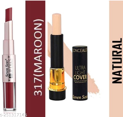 Seven Seas Dual-ended Lipstick (Maroon) with Full Coverage Concealer (Natural Shade)(Maroon, 8 ml)