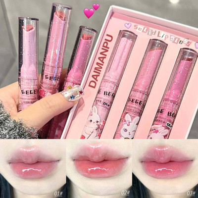 DAIMANPU 3PCS Flower Heart Lipstick Set – Moisturizing & Shiny Lip Gloss Collection(Set A, 6 g)