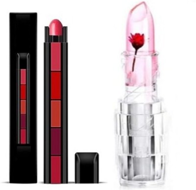 ALLIHOR Flower Lipstick + 5-in-1 Lipstick Five Shades In One Long Lasting (Pack of 2)(Multicolour, 12 g)