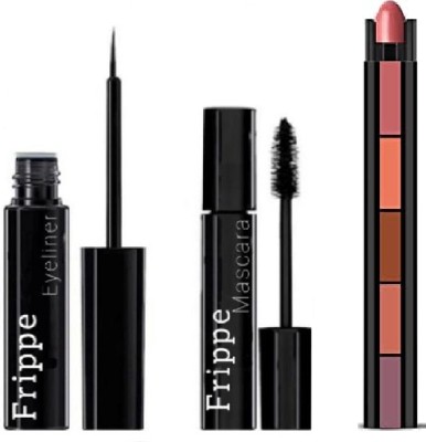 FRIPPE Volumizing Mascara + Eyeliner + 5 in 1 Lipstick(MULTICOLOR, 20 ml)