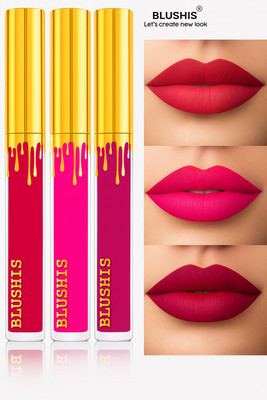 BLUSHIS Non Transfer Waterproof Professionally Liquid Lipstick Combo set of 3 Pc(Magenta, Pink, Candy Flush, 18 ml)