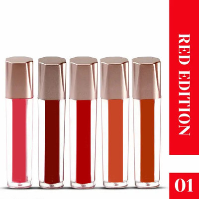 GlowMii Super matte liquid lipstick Red combo pack of 5 long lasting water proof(Multicolor, 30 ml)