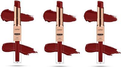 Luipui Premium New Double Matte 2 in 1 Liquid Lipstick and Matte Lipstick (Sets 3)(Maroon, 6 ml)
