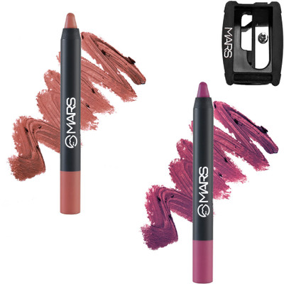 MARS Transfer Proof Matte Lip Crayon With Sharpner(Berry Brave & I Am Relentless, 7 g)