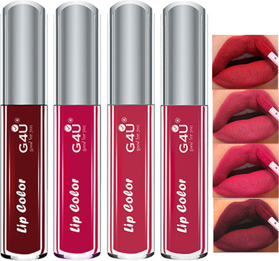 G4U Waterproof Longlast SensationaL Liquid Matte Lipsticks set of 4 A-22(Burgundy,Mocha,Strawberry,Ruby, 16 ml)