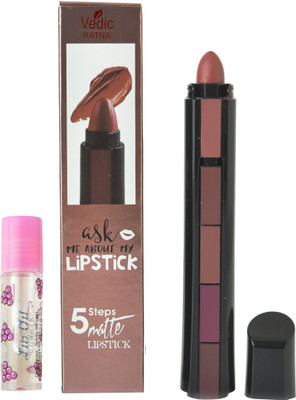 Vedic Ratna 5 in 1 Soft Matte Long Stay Lipsticks With 1 Lip Gloss(Multi3, 10 g)
