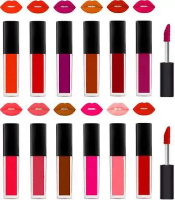 FLENGO Waterproof Longlasting Matte finish Liquid Lipstick Combo Pack Of 12 pc(Multicolor, 48 ml)