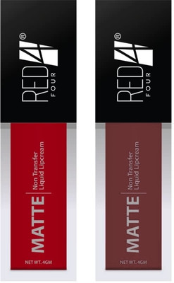 RED4 NT red and maroon color waterproof lipstick pack of 2(multi, 5 ml)