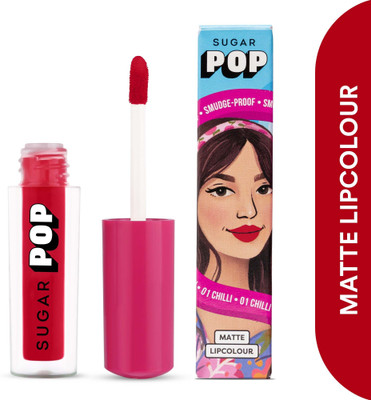 SUGAR POP Matte Lipcolour 01 Chilli - Super Matte | Lasts 8+ hours | Non-Drying(Chilli, 1 ml)