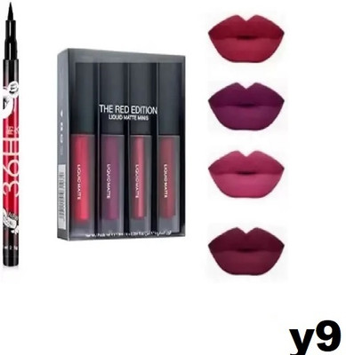 QRIOS RED EDITION 4 PCS LIPSTICK SET WITH 36 H EYELINER (2 ITEM ) (RED, 10 g).Y9(Multicolor, 35 ml)
