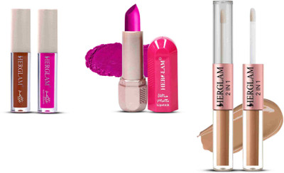 herglam Lipstick – Long Stay Matte Lip Colors with Smudge Proof Black Mascara(Multicolor, 10 ml)