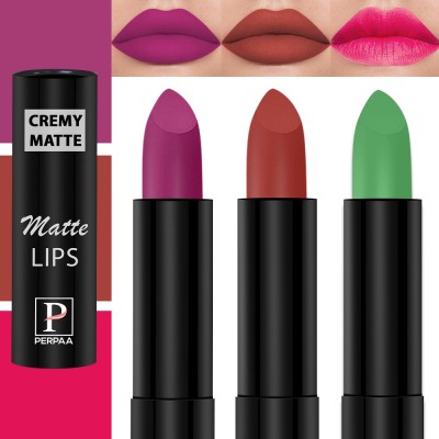 Perpaa Cremy Matte Finish Enriched with Vitamin E Lipstick for women,Combo 9(Red,Magenta,Natural Pink, 3.5 g)