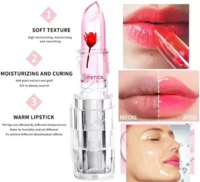 HUZURLU Best Temperature Changing Moisturizes Lips Red Flower Gel Lipstick(red flower, 3.6 g)