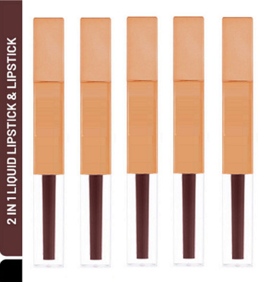 Luipui MATTE CRUSH SUPER STAY LONG LASTING, FULL COVERAGE 2 IN 1 LIPSTICK PACK OF 5(CROWN OF THORNS - 311, 30 ml)