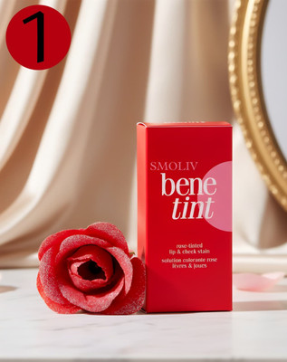Smoliv Bene Tint Lip and Cheek Stain,Tined Finish Blusher and Liquid Lipstick F169(Peppy Red, 12.5 ml)