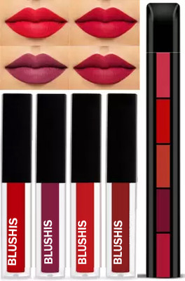 K3NTERPRISES BEAUTY Lipstick Combo Pack of 4Pcs Mini Liquid Lipsticks with 5in1 Fab Lip Color(RED EDITION, 22 ml)