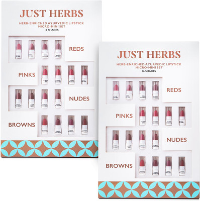 Just Herbs Ayurvedic Lipstick Micro-Mini Kit - 16 Shades Pack Of 2(Multicolor, 14 g)