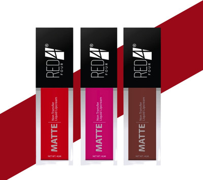 RED4 N.T red maroon and pink colorr waterproof lipstick pack of 3(multi, 5 ml)