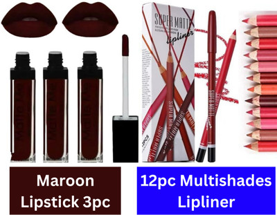 SIYDHA Lipstick With Lipliner Pencil Combo Waterproof Matte Maroon Lipstick + Lip Liner(3 Maroon, 12 Multishades, 36 g) SIYDHA Lipstick With Lipliner Pencil Combo Waterproof Matte Maroon Lipstick + Lip Liner(3 Maroon, 12 Multishades, 36 g)