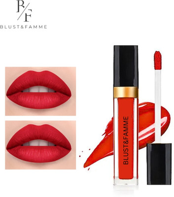 BLUST&FAMME red color matte me liquid waterproof lipstick pack of 1(red, 6 ml)