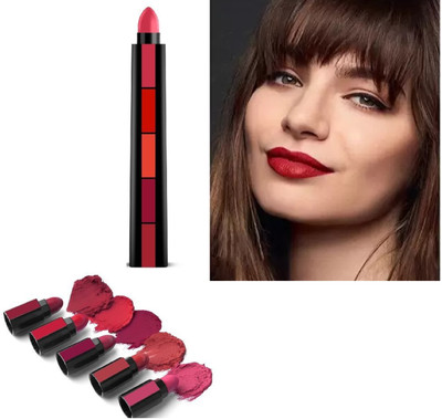 HUZURLU Five in one long lasting kiss proof moisturize lipstick .(Multi color, 8 g)