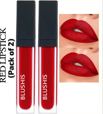 BLUSHIS HD Beauty Non Transfer Liquid Waterproof Matte Lipstick Pack of 2 Shade Red(RED, 16 ml)