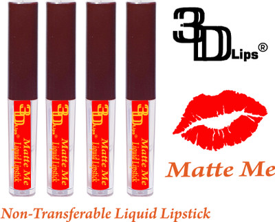 3D-LIPS Matte Me Smooth Non Transferable Liquid Lipstick Pack of 4(Red, 8 ml)