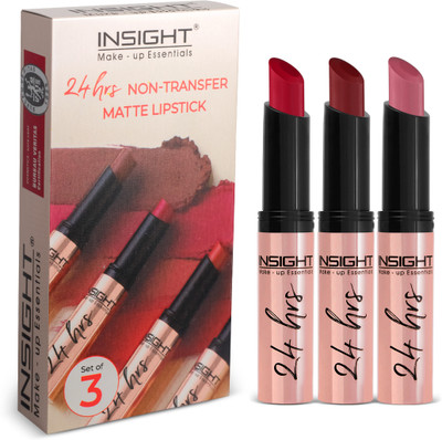 Insight Cosmetics 24 Hrs Non Transfer Matte Lipstick (LL03) Pack of 3(B, 9 g)