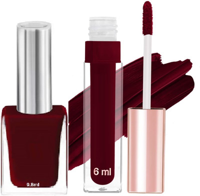 Jiwoo Lipstick & Nail Paint Makeup Combo For Women(maroon, 15.8 ml)