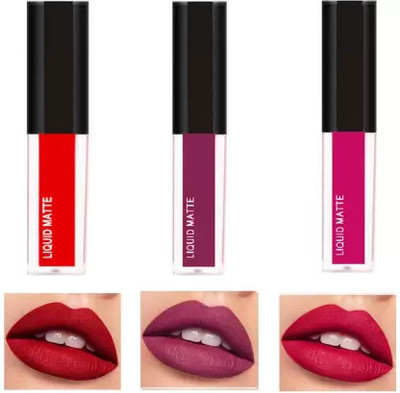 FLENGO aterproof Long lasting Liquid matte Lipstick Non Transfer Combo pack Of 3 pc(MULTI-COLOR, 12 ml)